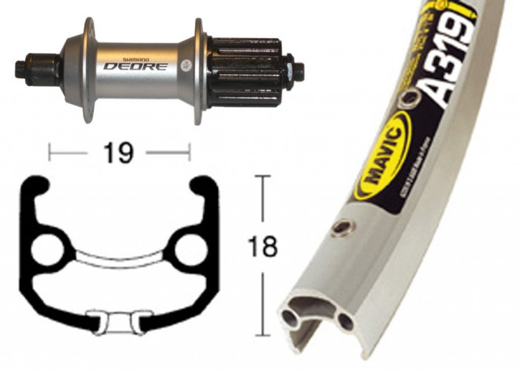 Mavic A319 ruota posteriore completa con mozzo Deore 9/10 v 28" argento